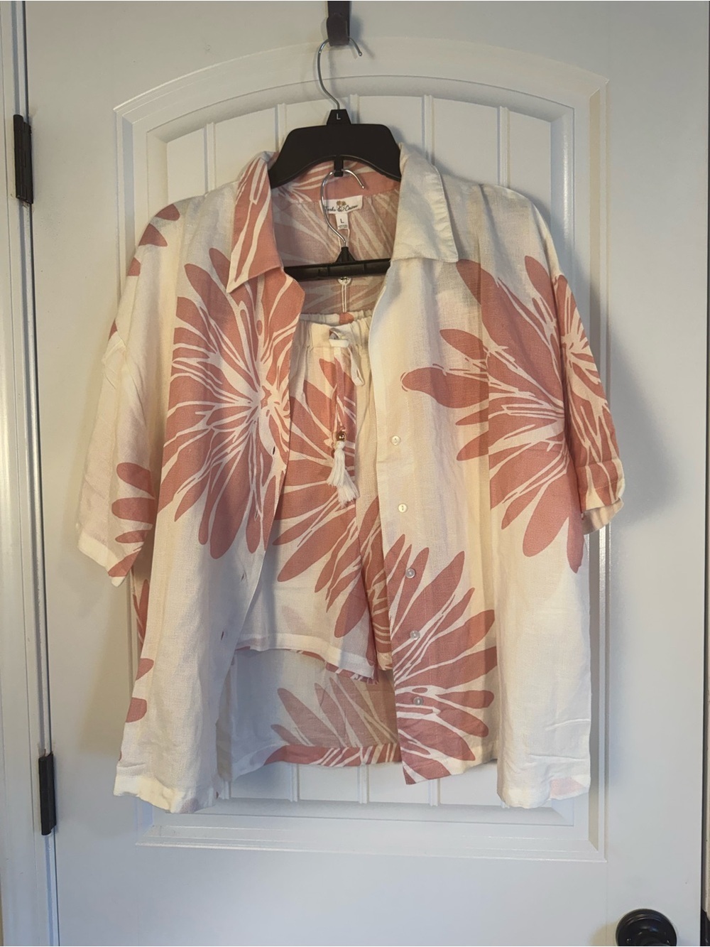 Coral & Cream Floral Bathing Suit coverup Shorts Set NWT